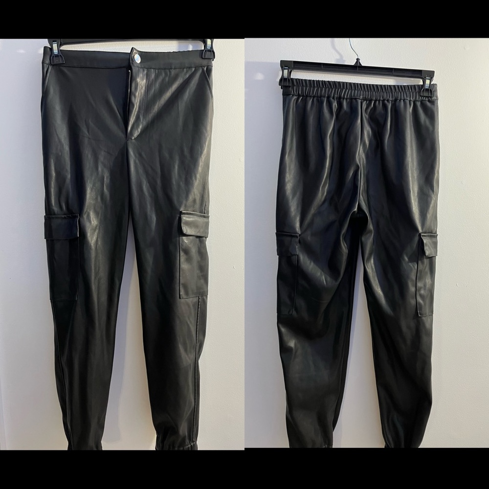 Black leather high waist pants